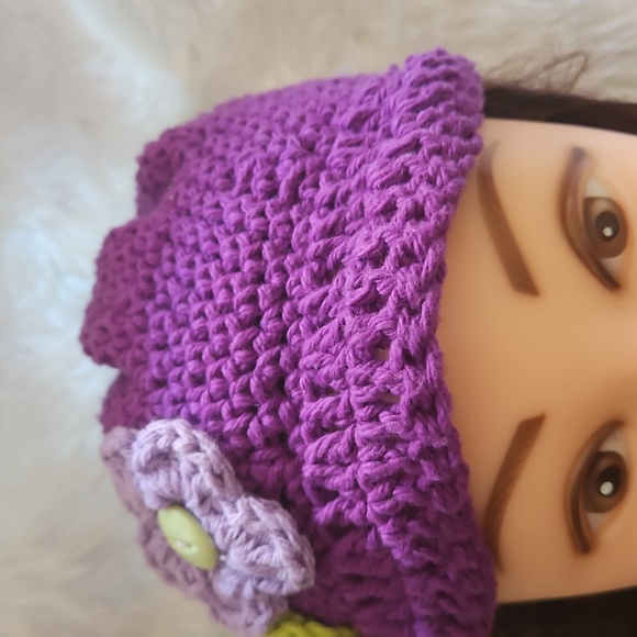 Handmade Boho Crochet Hat Cotton Floral Cap Purple Lavender Summer Werable Art - Picture 15 of 17